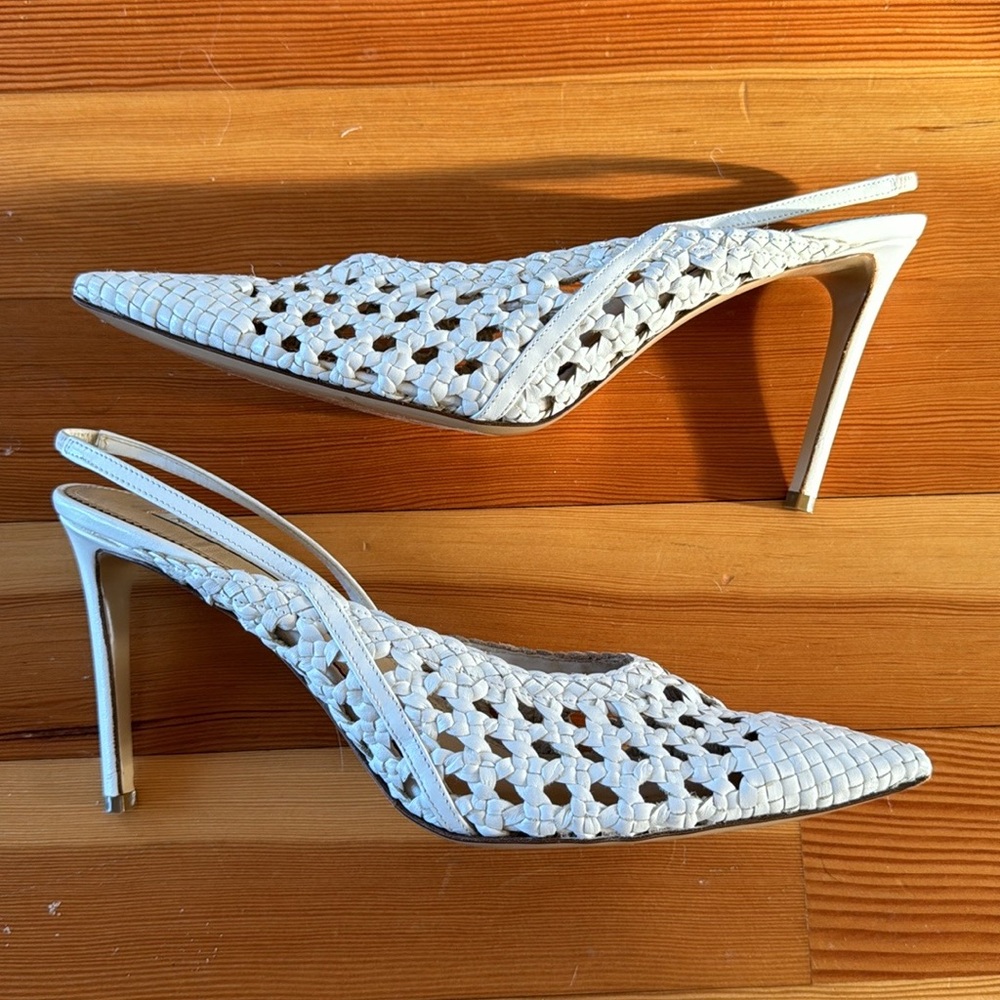 Gently worn (once!) handmade in Italy Neil J. Rodgers white leather heels